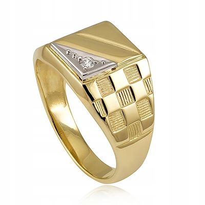 ZŁOTY SYGNET MĘSKI Z BRYLANTEM 0,06ct 585 14K R28 na Arena.pl