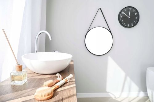 LUSTRO OKRĄGŁE WISZĄCE ŚCIENNE NA PASKU ŚCIANĘ LOFT CZARNE LOFTOWE 50 na Arena.pl