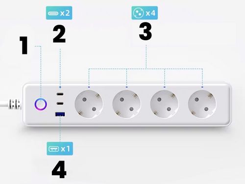 Inteligentna Listwa Zasilająca WiFi TUYA Smart Gniazdko Przedłużacz USB C na Arena.pl