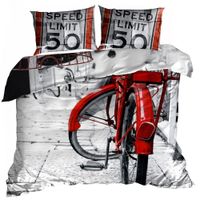 Pościel 3D satyna bawełniana 140x200cm CZERWONY ROWER