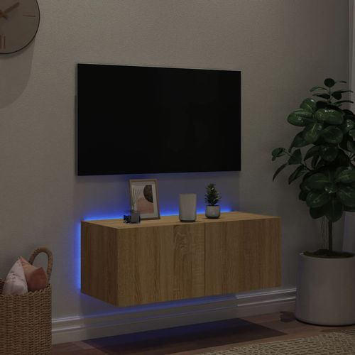 Ścienna szafka TV z LED, dąb sonoma, 80x35x31 cm na Arena.pl
