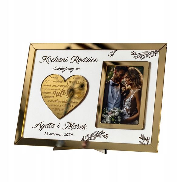Podziękowania DLA RODZICÓW Mamy Taty Ślub Wesele w Ramce Złote Lustro 3D zdjęcie 12
