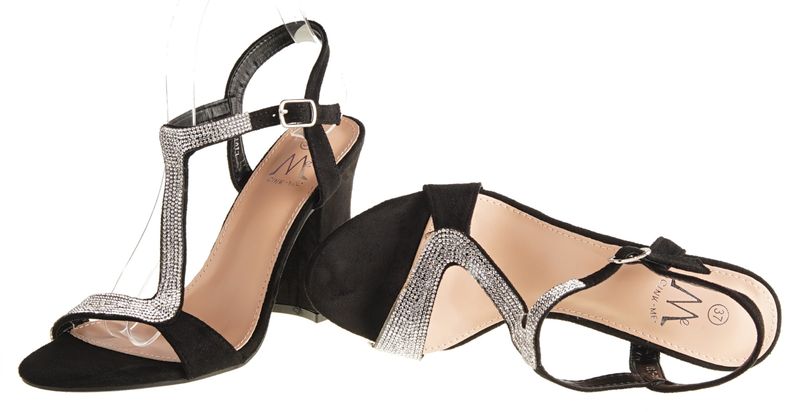 Sandały zamszowe na obcasie słupku 9,5 cm. czarne Rozmiar obuwia - 41, Długość wkładki [cm]: - 26,50 cm. zdjęcie 2