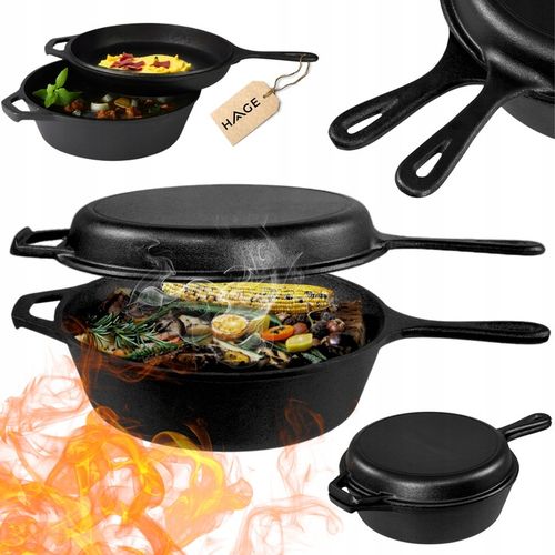 RONDEL ŻELIWNY Z PATELNIĄ 3 w 1 PATELNIA BRYTFANNA GARNEK 26 CM na Arena.pl