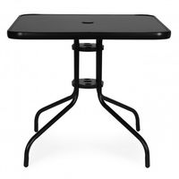 STOLIK OGRODOWY 80 CM SZKŁO CZARNY OTWÓR NA PARASOL MULTIGARDEN