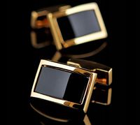 MD luksusowe męskie czarne złote spinki do mankietów koszuli | 18 karatów