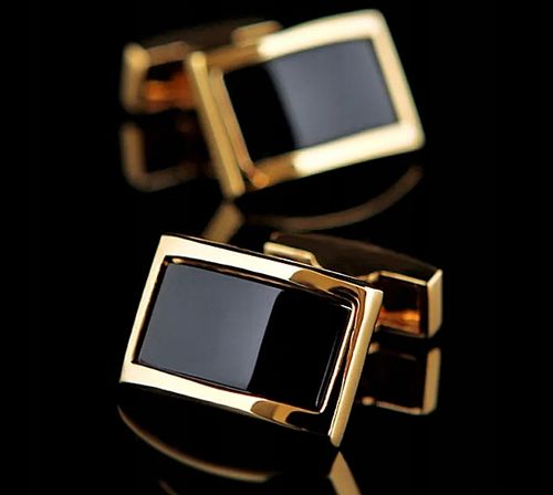 MD luksusowe męskie czarne złote spinki do mankietów koszuli | 18 karatów na Arena.pl