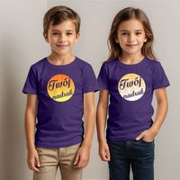 Dziecięca bawełniana koszulka z Twoim nadrukiem - fioletowa 3-4