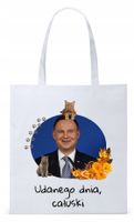 Prezydent Andrzej Duda Torba Eco Biała Shopper Z Nadrukiem Ze Zdjęciem
