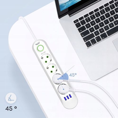 LISTWA ZASILAJĄCA ANTYPRZEPIĘCIOWA 4 GNIAZDA + 3XUSB PRZEDŁUŻACZ 3M na Arena.pl