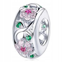 Zawieszka SREBRO 925 Charms Koralik Pierścień Kwiatów