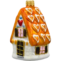 Bombka choinkowa szklana: Domek z serduszkami: pomarańczowy