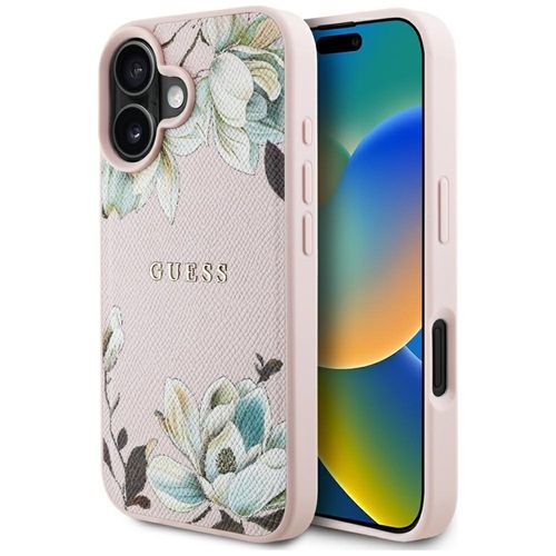 Guess Grained Printed Flower Pattern MagSafe - Etui do iPhone 16 (różowy) na Arena.pl