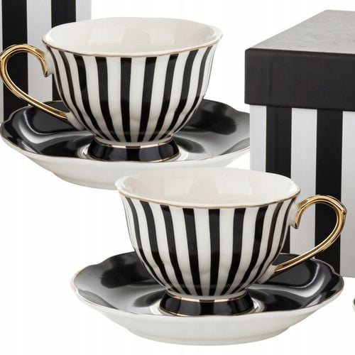 Komplet filiżanek porcelanowych 220 ml 2szt. biało-czarne złote zestaw na Arena.pl