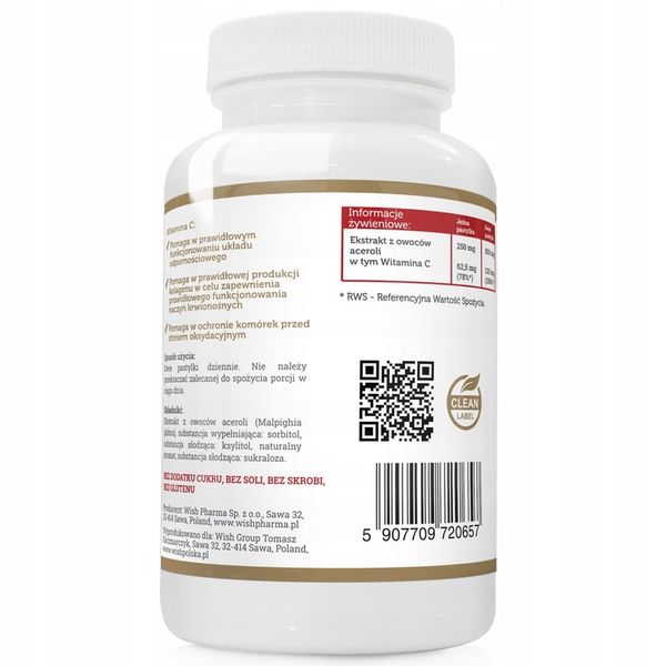 ACEROLA 250mg Naturalna Witamina C DO SSANIA 120t zdjęcie 3