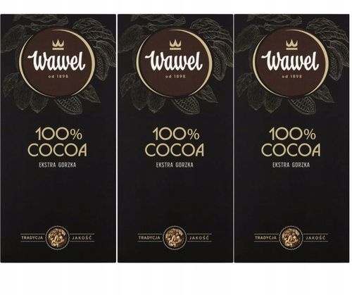 3x Czekolada Gorzka Ekstra Bez Dodatku Cukru Premium 100% cocoa 80g Wawel na Arena.pl