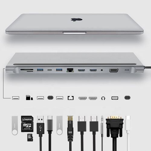 HUB USB-C 2x HDMI 4k VGA 3x USB 3.0 LAN RJ45 SD FT Card Jack 3,5mm PD 87W na Arena.pl