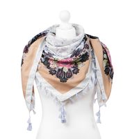 Chustka apaszka z frędzlami folk brązowy błękitny wiskoza 45