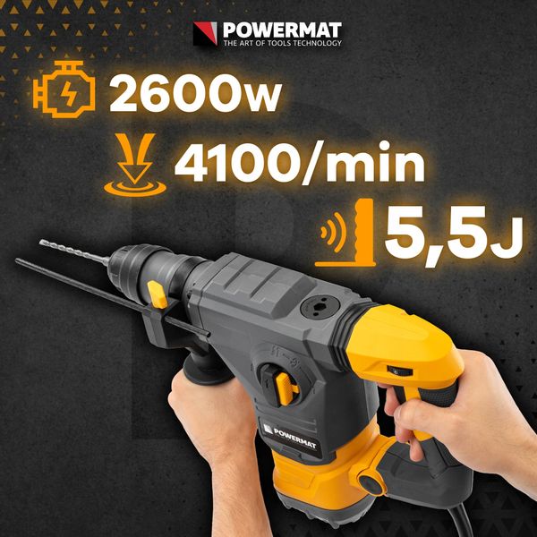 MŁOT UDAROWY młotowiertarka UDAR SDS+ 2600W 5,5J WALIZKA 3x WIERTŁO DŁUTA zdjęcie 4
