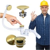 Syfon Wannowy Złoty z Korkiem KLIK KLAK Do Wanny Brodzika z Przelewem