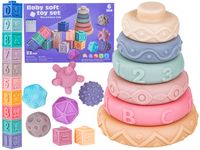 Edukacyjny zestaw klocków dla malucha, Miękkie Klocki, Cyferki, Figury geometryczne, Kształty, Wieża 23 sztuki