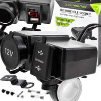 ŁADOWARKA MOTOCYKLOWA 2X USB 4.2A Z WOLTOMIERZEM I GNIAZDEM ZAPALNICZKI