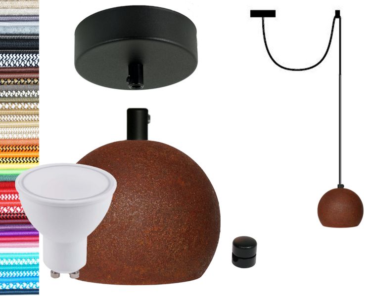 Lampa wisząca kula czarna rdza + gu10 loftowa 2m czarny hamulec zdjęcie 10