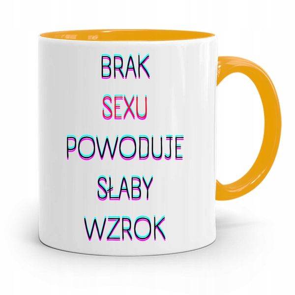 Kubek Żółty Śmieszny Zabawny Brak Sexu Powoduje Z Nadrukiem Ze Zdjęciem zdjęcie 1