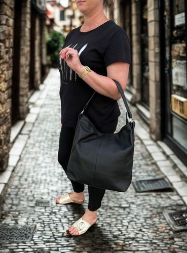 CZARNA TOREBKA SKÓRA NATURALNA WOREK SHOPPER A4 KLASYCZNA TORBA SKÓRZANA na Arena.pl