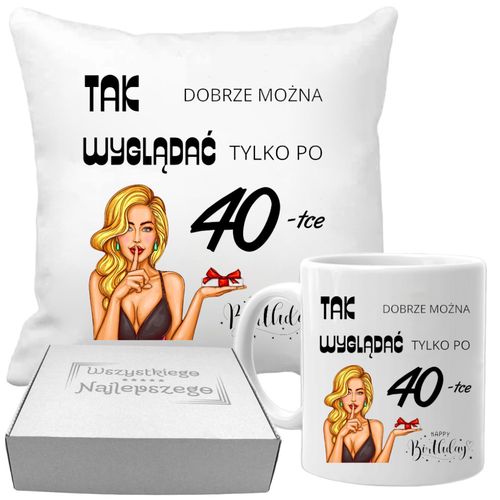 PODUSZKA I KUBEK PREZENT NA URODZINY 40 50 60 LAT DOWOLNY WIEK I IMIĘ na Arena.pl