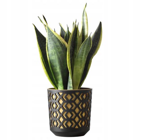 Doniczka AZTEK 14 h15 k-Czarny + w-Złoty Jasny na Arena.pl