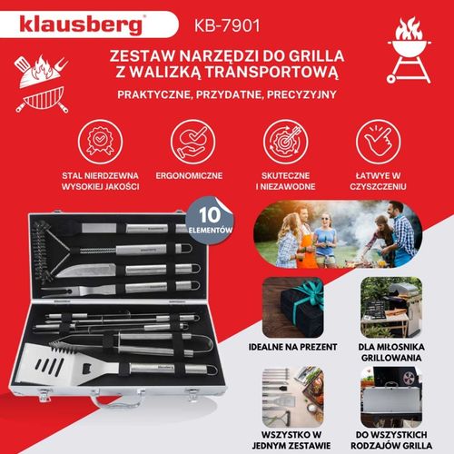 zestaw przyborów do grilla grillowania w walizce klausberg kb-7901 na Arena.pl