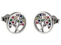 Eleganckie rodowane srebrne kolczyki celebrytki drzewo życia biała i kolorowe cyrkonie srebro 925 K1967
