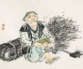 Plakat 60x50cm Smoking Farmer,  Kōno Bairei Japoński Vintage do Salonu