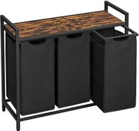 Kosz na pranie trzykomorowy rustykalny brąz czarny loft