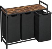 Kosz na pranie trzykomorowy rustykalny brąz czarny loft