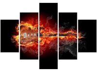 70 100CM OBRAZ 5 ELEM PŁONĄCA GITARA DRUK PŁÓTNO