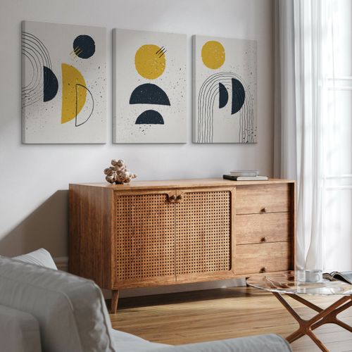 OBRAZY NA PŁÓTNIE SET ABSTRAKCJA FIGURY GEOMETRYCZNE STYL BOHO 90cm x 40cm na Arena.pl