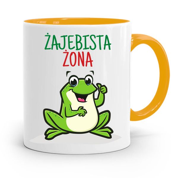 Kubek Żółty Prezent Dla Dziewczyny Żajebista Żona Z Nadrukiem Ze Zdjęciem zdjęcie 1