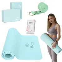 KOMPLETNY ZESTAW DO JOGI ĆWICZEŃ KOSTKA 2 SZT PASEK MATA ANTYPOŚLIZGOWA TPE