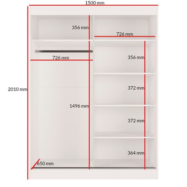 Szafa przesuwna Como 2D 150 Biała (lacobel) zdjęcie 2