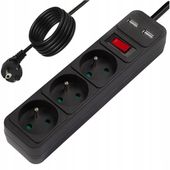 PRZEDŁUŻACZ LISTWA ZASILAJĄCA WŁĄCZNIK 3x USB 3 GNIAZDA 5m CZARNA