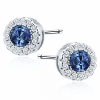 RODOWANE OKRĄGŁE SREBRNE KOLCZYKI SZAFIR CYRKONIE