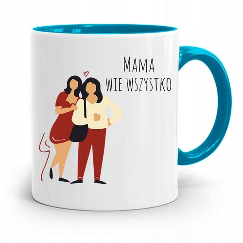Kubek Błękitny Dla Mamy Mama Wie Wszystko Prezent Z Nadrukiem Ze Zdjęciem na Arena.pl