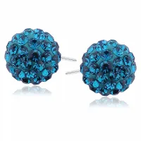 SREBRNE KOLCZYKI WKRĘTKI KULKI KULECZKI 12MM KRYSZTAŁKI BLUE ZIRCON CRYSTAL