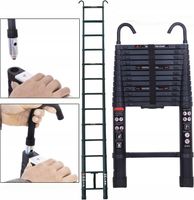 3,8m Drabina Teleskopowa Zwijana z Hakiem Czarna