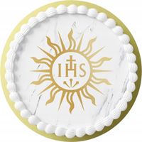 OPŁATEK NA TORT 20CM - NA PIERWSZĄ KOMUNIE ŚWIĘTĄ IHS + IMIĘ 15CM 17CM