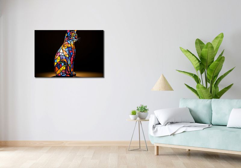 Obraz 90x60cm Koci Witraż zdjęcie 2
