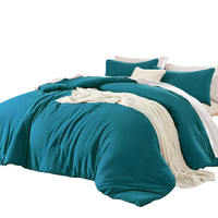 Komplet Pościeli 135x200 Bawełna Prana Niebieska Efekt Lnu Zamek 2 Części