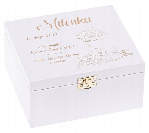 PUDEŁKO białe KOMUNIA prezent GRAWER pamiątka IMIĘ na Arena.pl